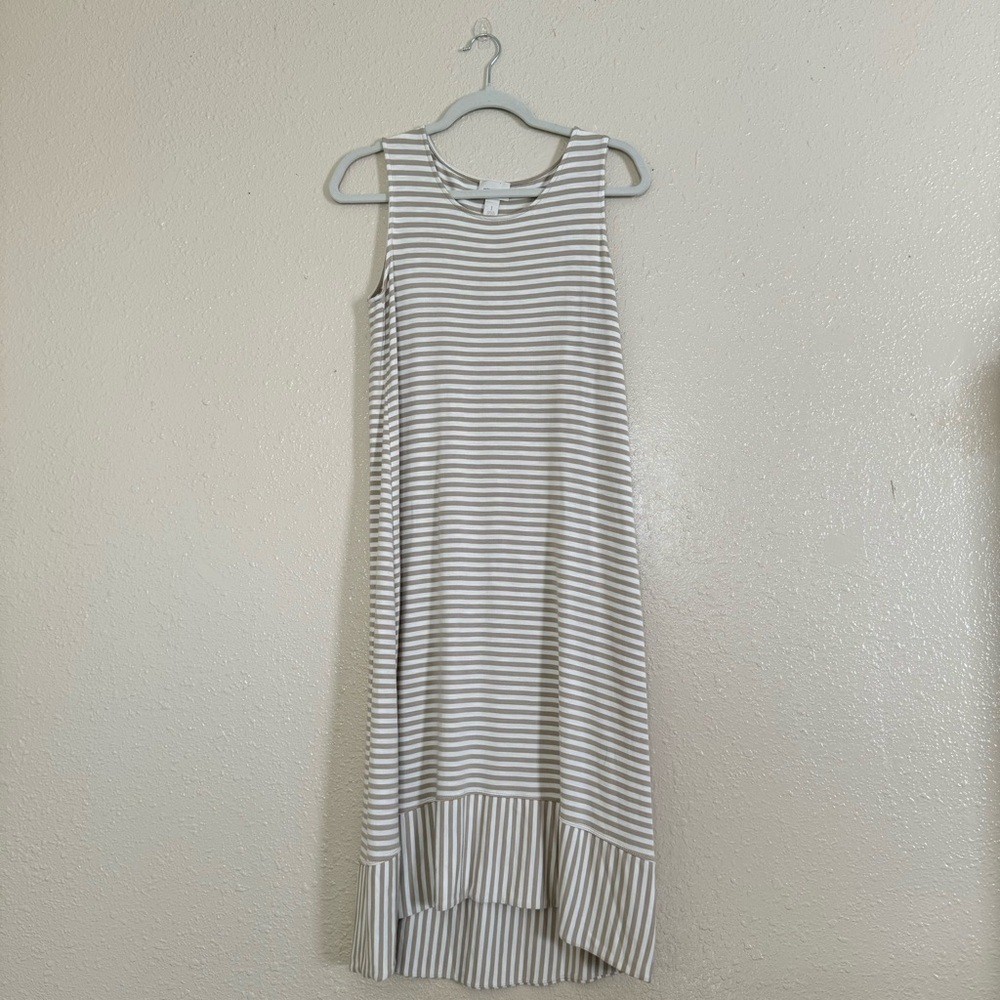 Chico’s Khaki Stripe Maxi Sleeveless Dress